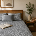 Dove Bloom Grey Cotton Bedsheet Set