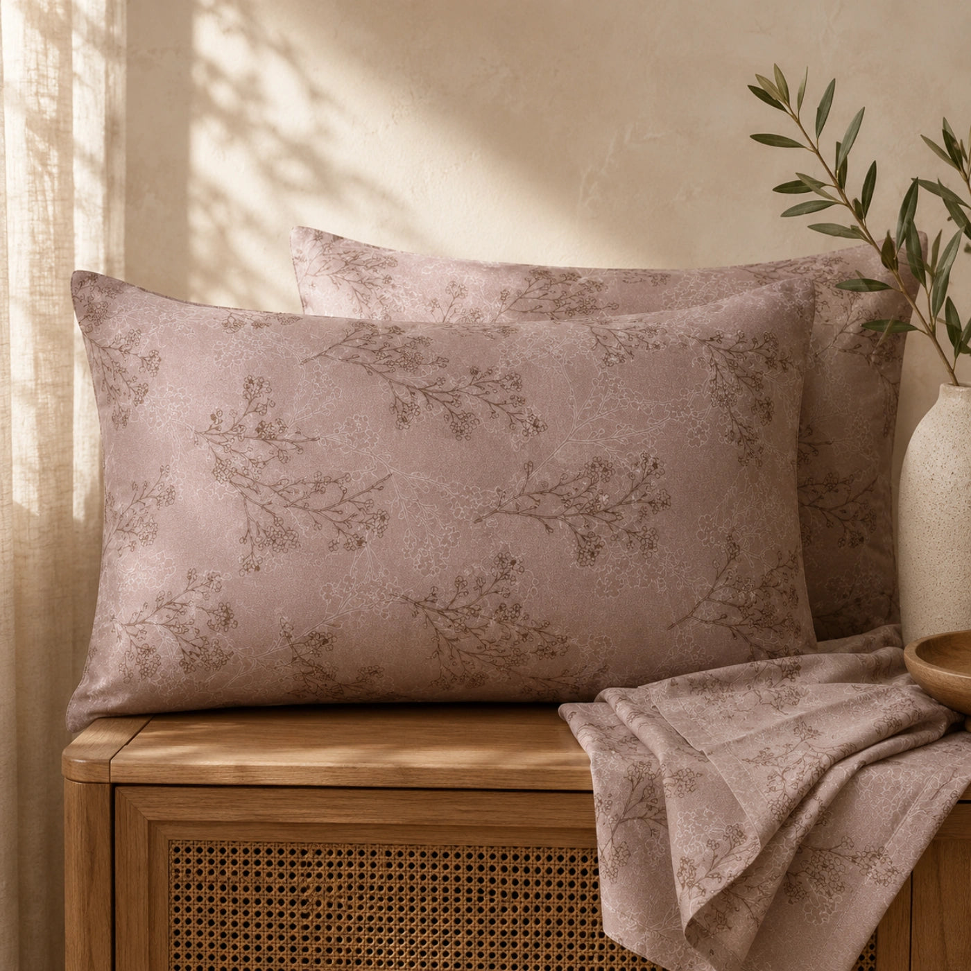 Dune Branch Beige Cotton Bedsheet Set