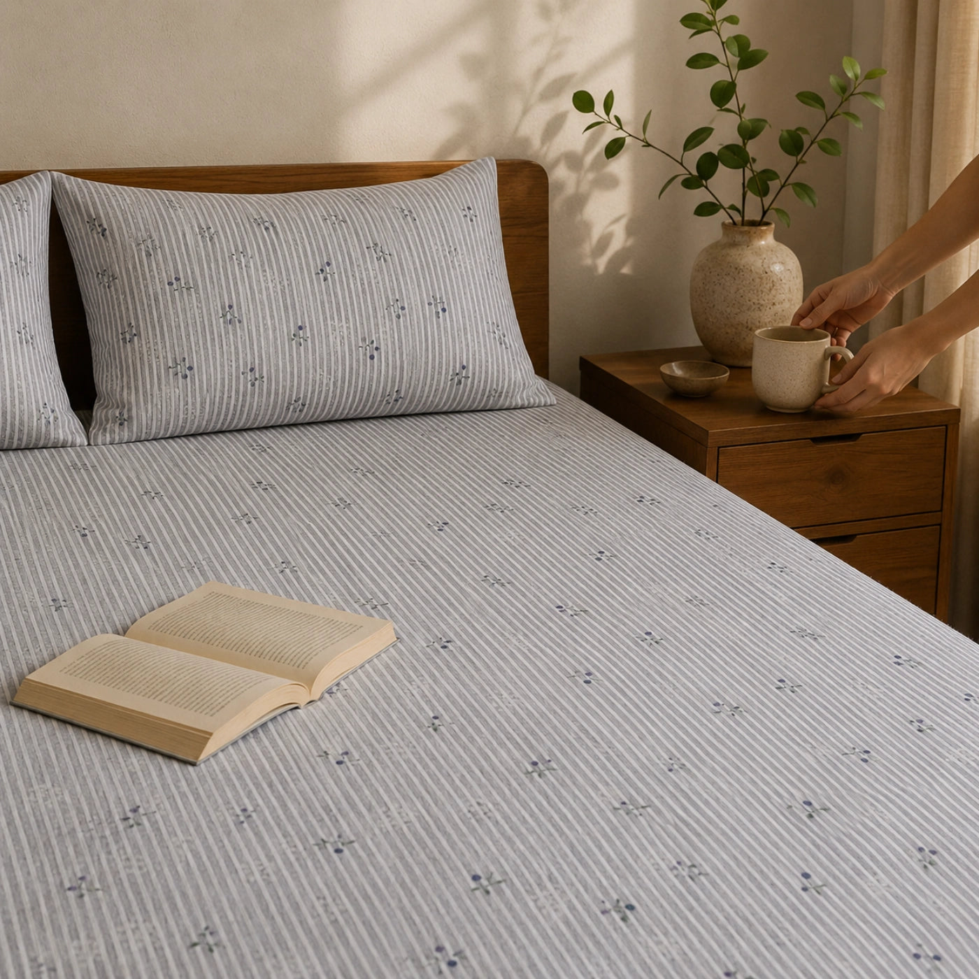Mistline Grey Cotton Bedsheet Set