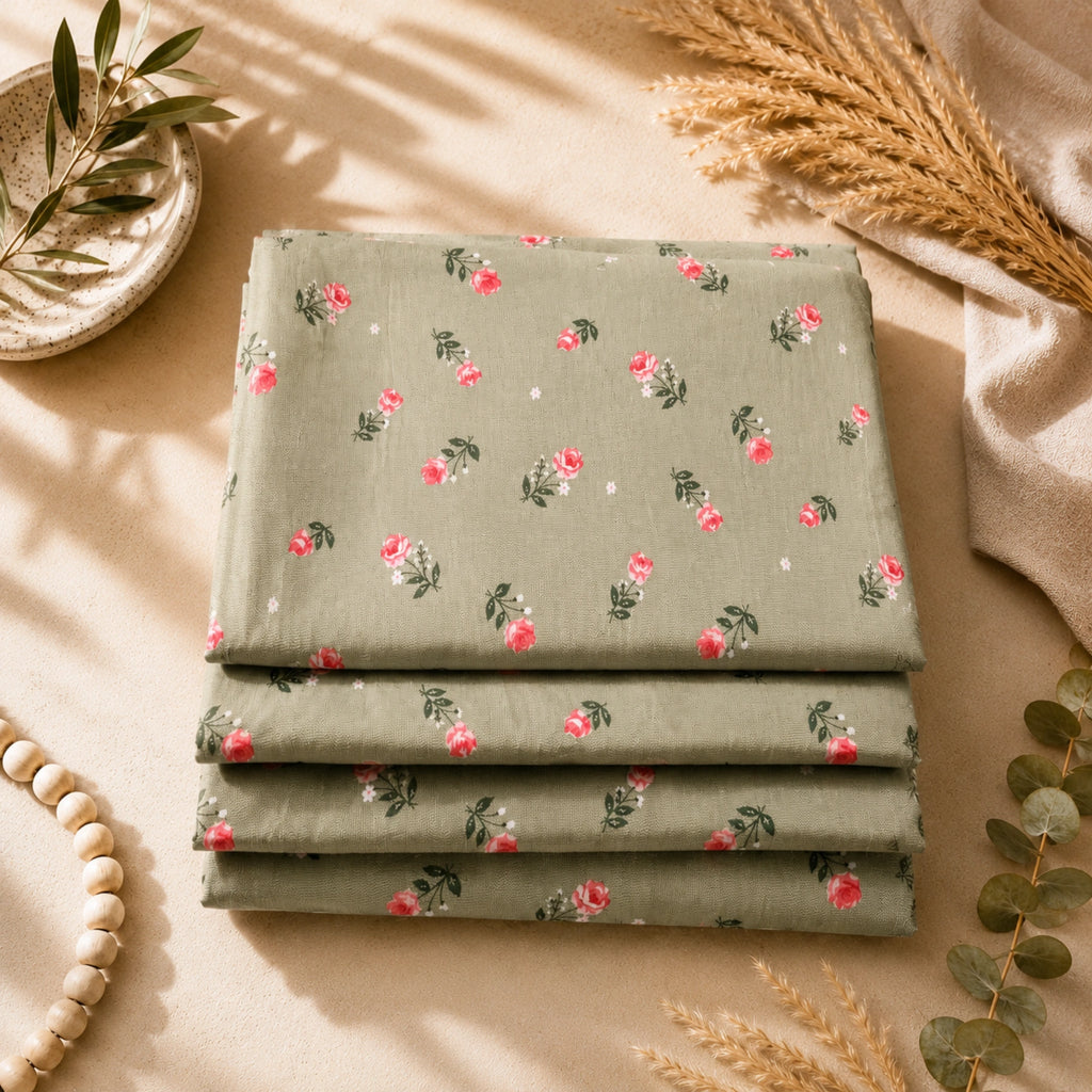 Sage Rose Green Floral Bedsheet Set