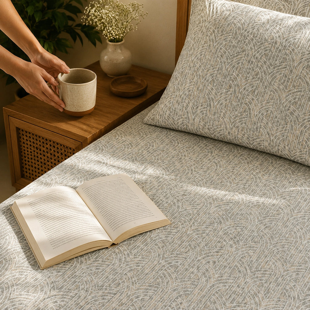 Stone Arch Grey Cotton Bedsheet Set