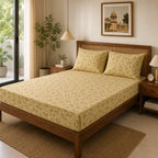 Honey Vine Yellow Cotton Bedsheet Set