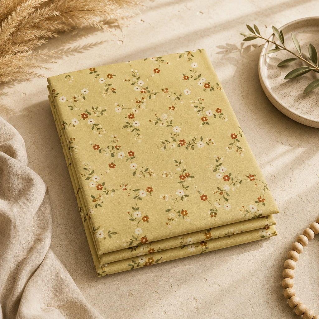 Honey Vine Yellow Cotton Bedsheet Set