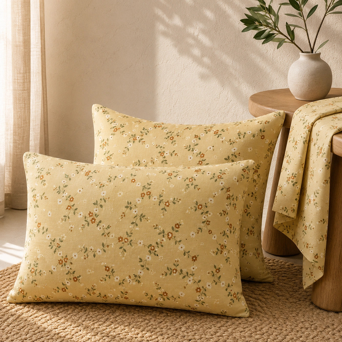 Honey Vine Yellow Cotton Bedsheet Set