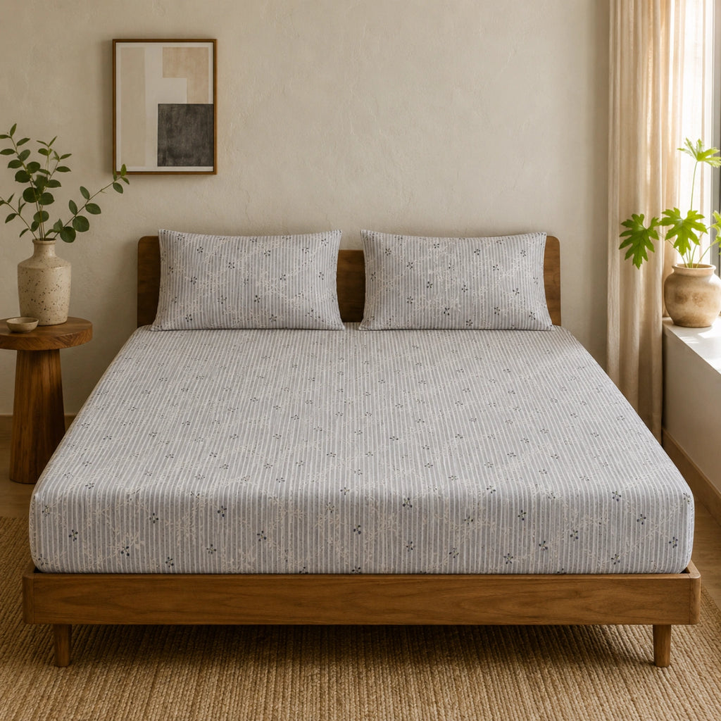 Mistline Grey Cotton Bedsheet Set