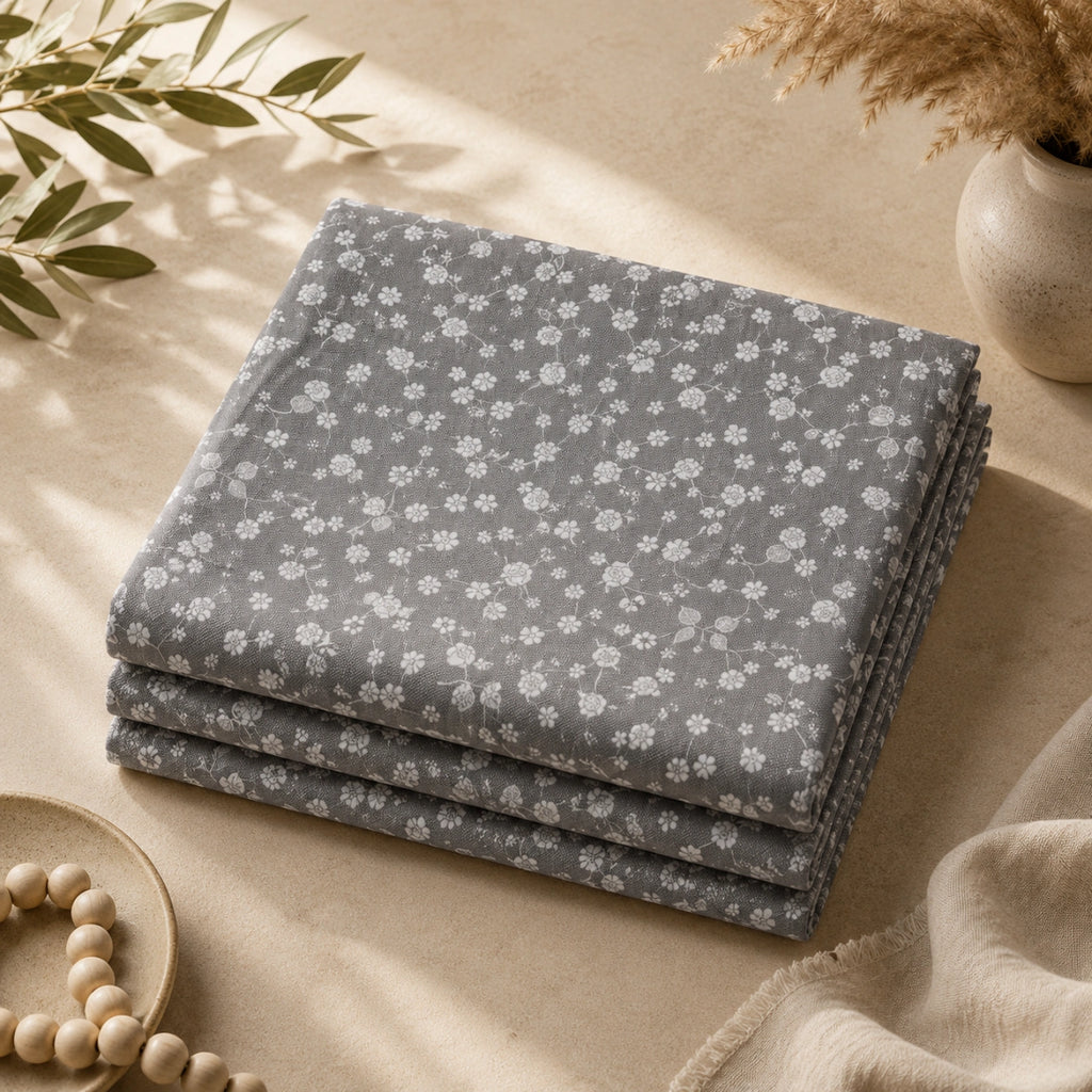 Dove Bloom Grey Cotton Bedsheet Set