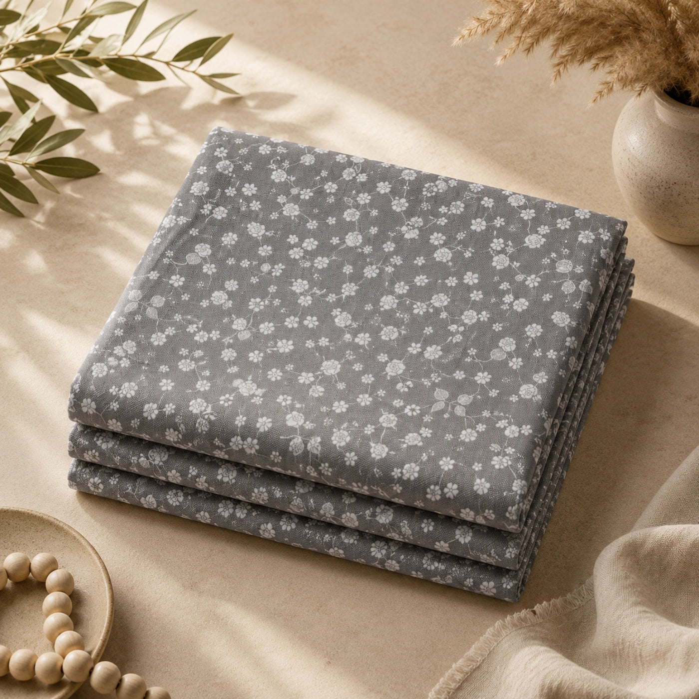 Dove Bloom Grey Cotton Bedsheet Set
