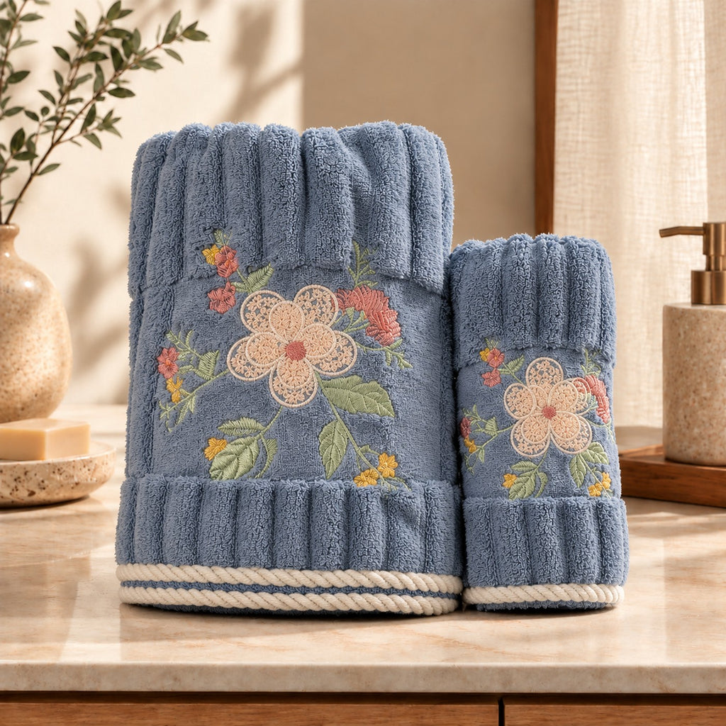 Indigo Petal Towel Set