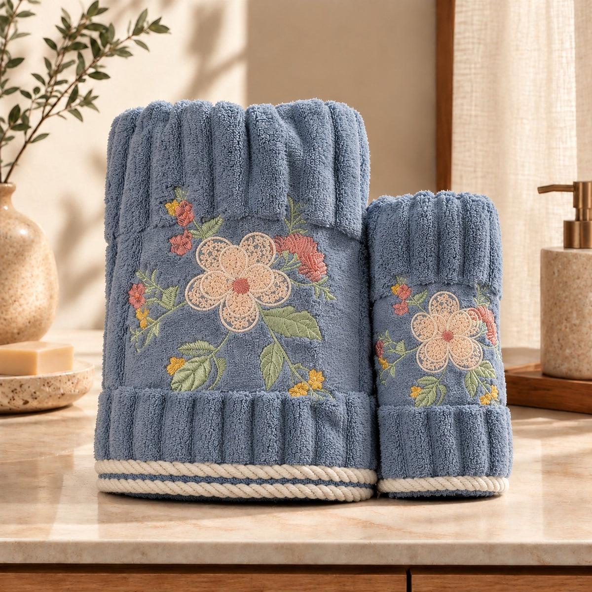 Indigo Petal Towel Set