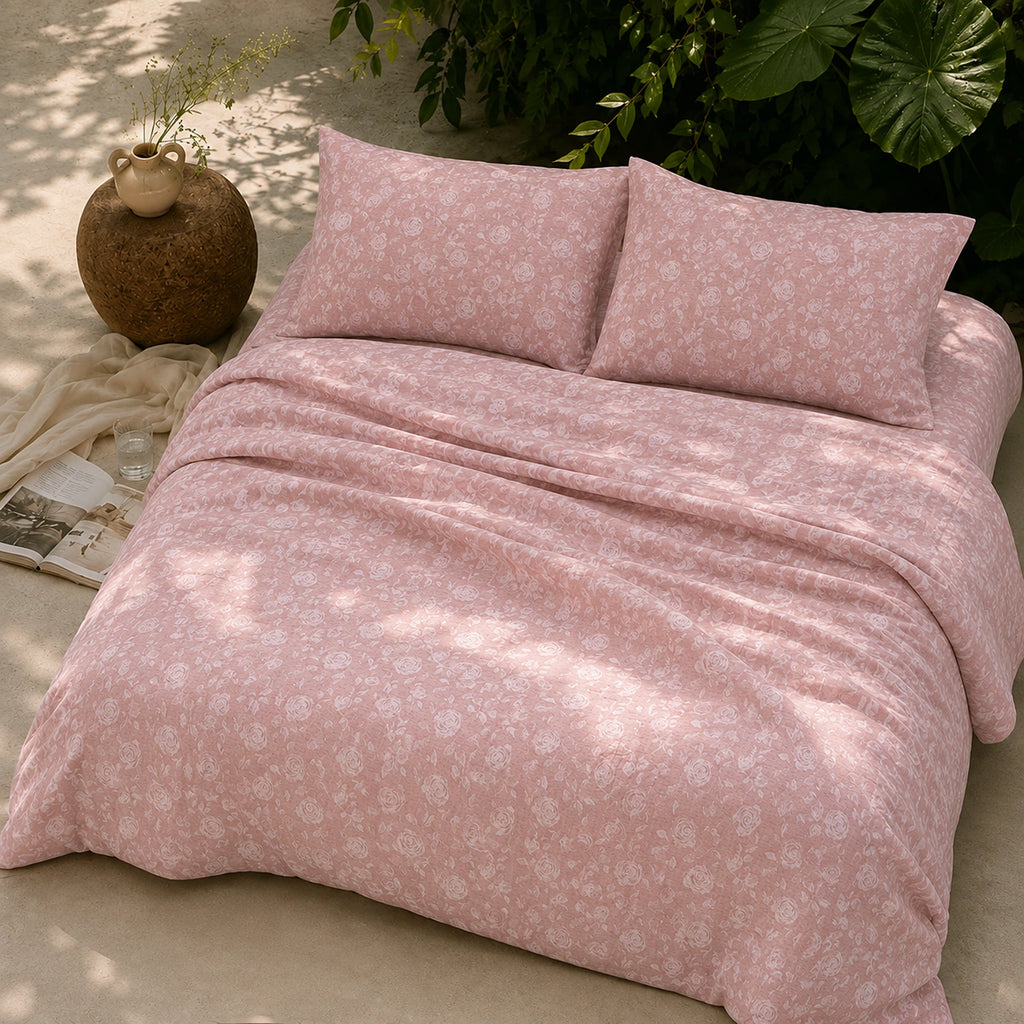 Rose Reverie King Size Cotton Bedsheet Set