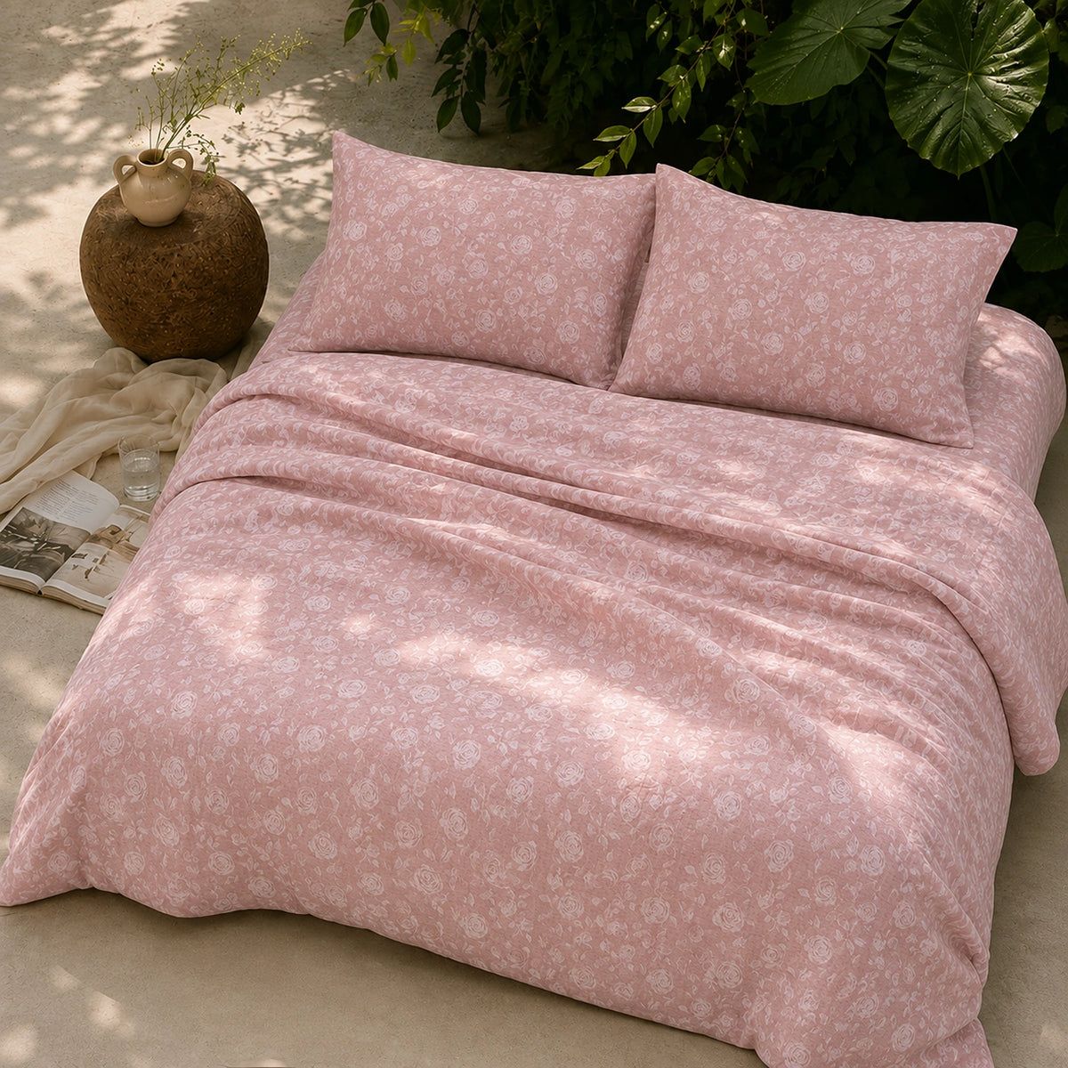 Rose Reverie King Size Cotton Bedsheet Set