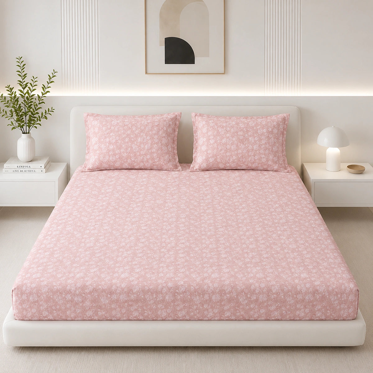 Rose Reverie King Size Cotton Bedsheet Set