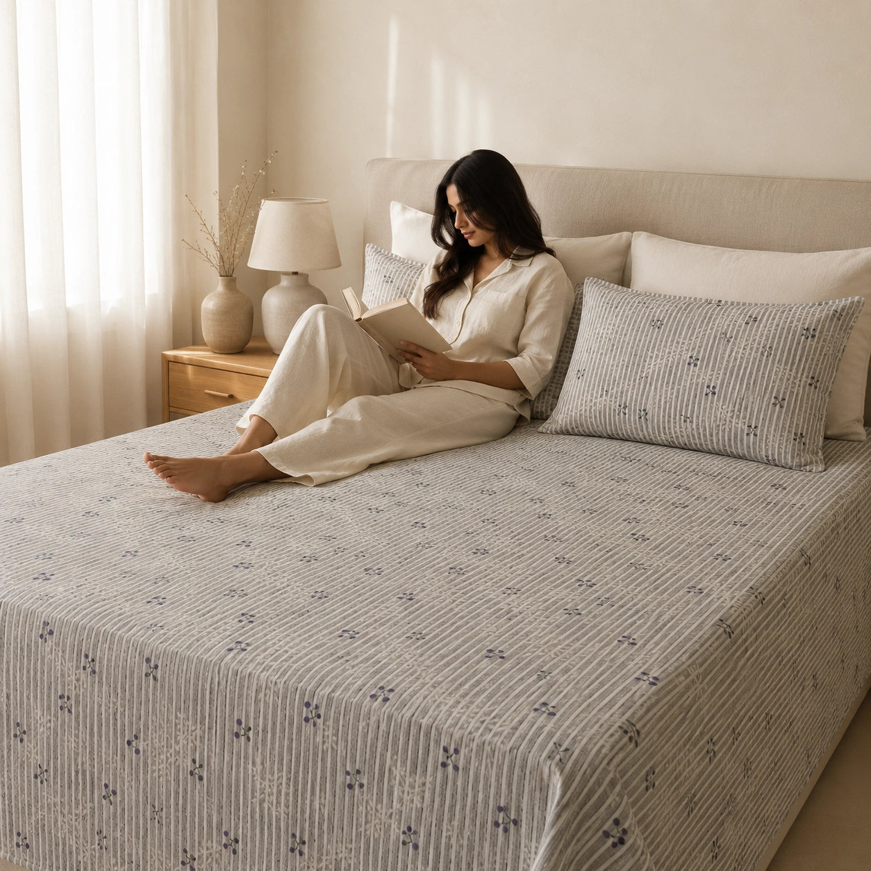 Mistline Grey Cotton Bedsheet Set