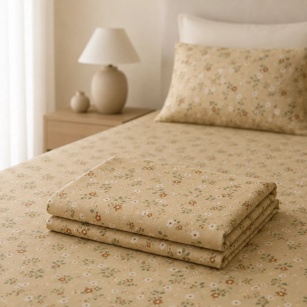 Honey Vine Yellow Cotton King Size Bedsheet Set