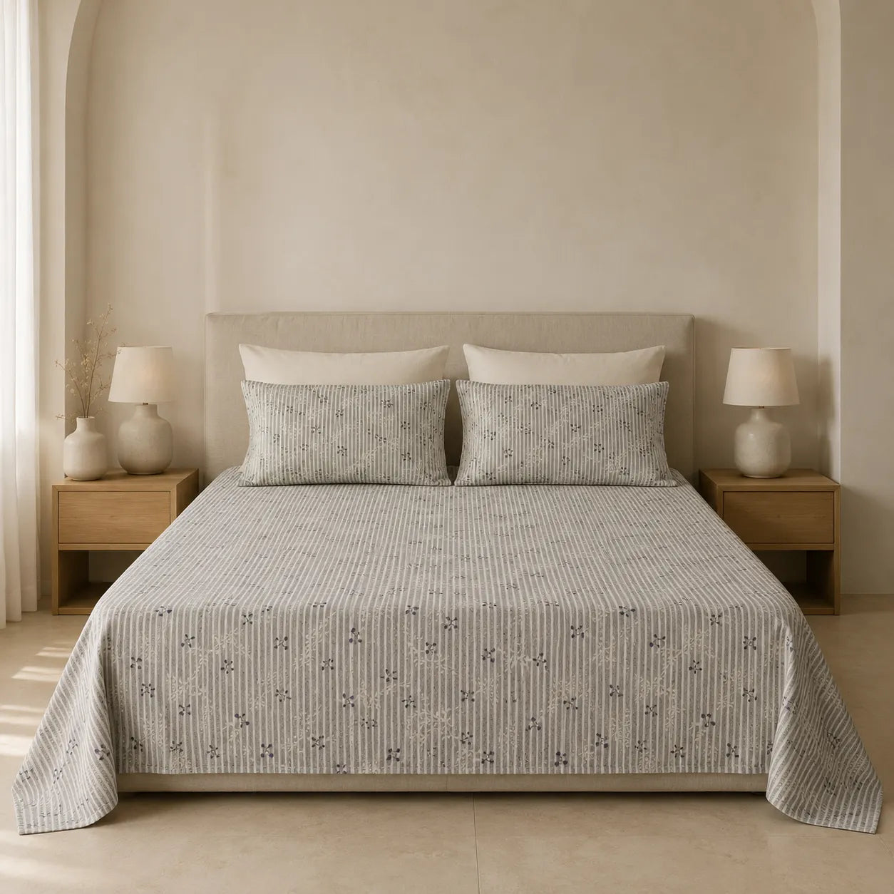 Mistline Grey Cotton Bedsheet Set