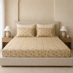 Honey Vine Yellow Cotton King Size Bedsheet Set