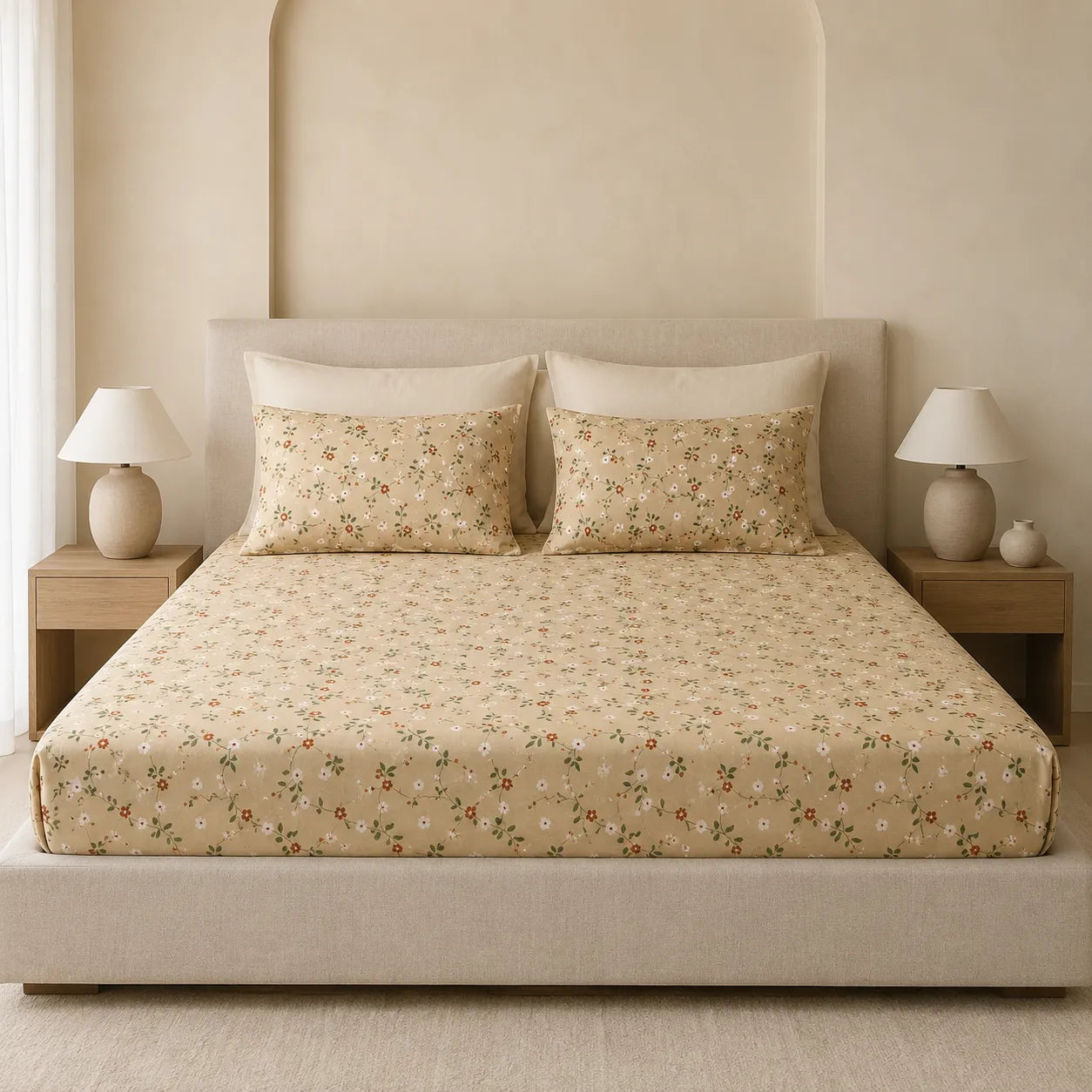 Honey Vine Yellow Cotton Bedsheet Set
