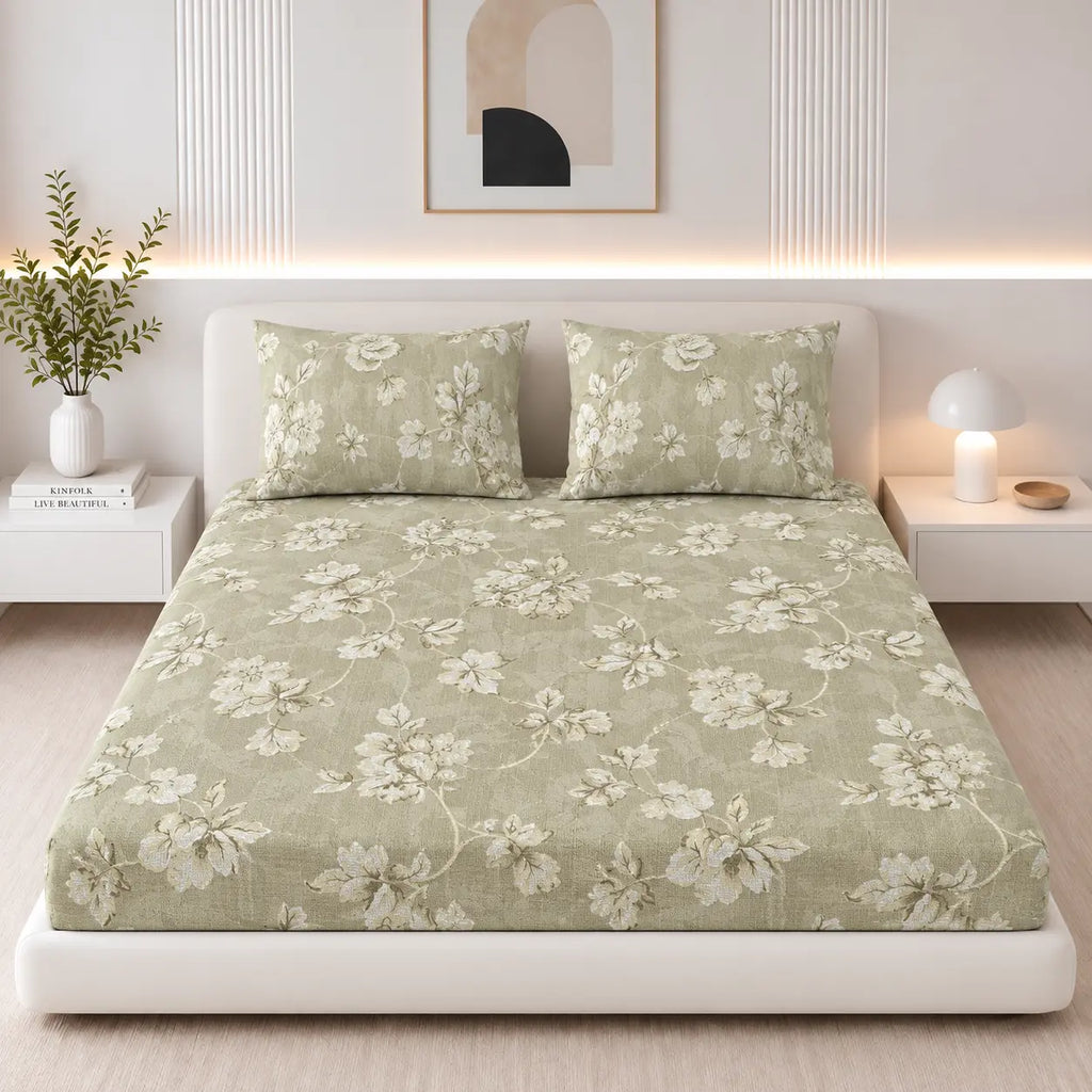 Olive Vine King Size Cotton Bedsheet Set