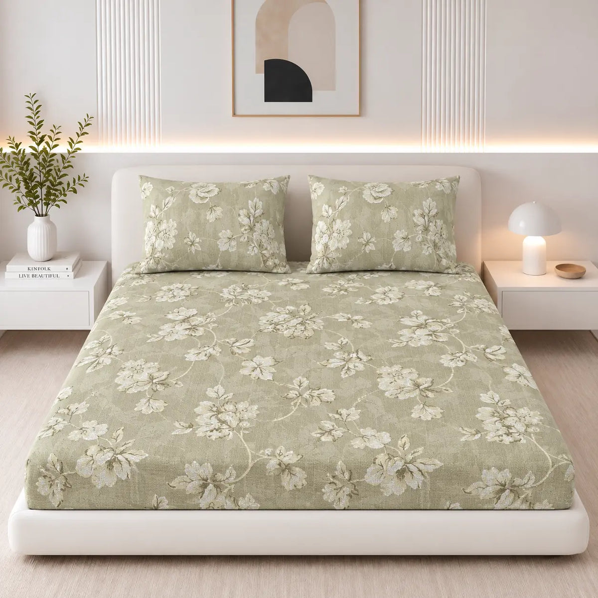 Olive Vine King Size Cotton Bedsheet Set