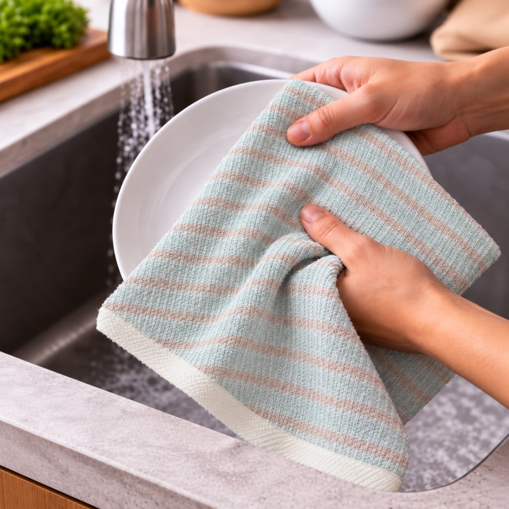 Mint Stripe Cotton Hand Towel