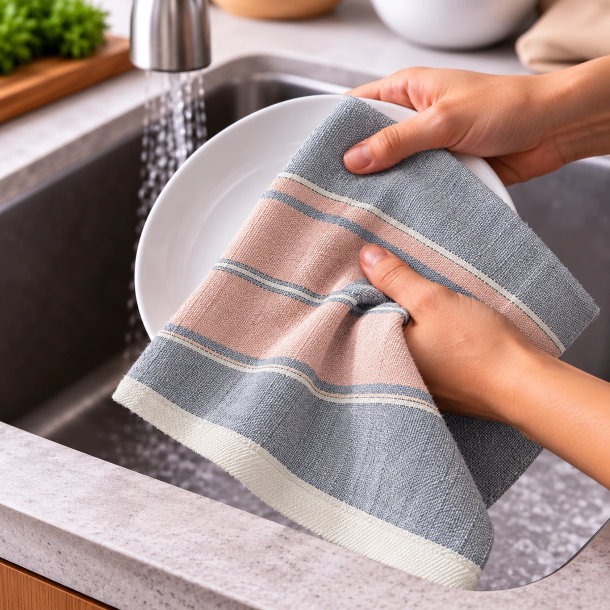 Coral Grey Cotton Hand Towel