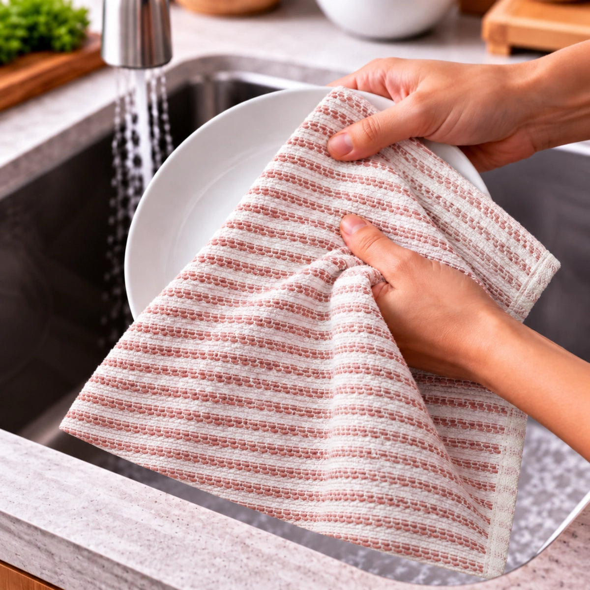 Taupe Stripe Cotton Hand Towel