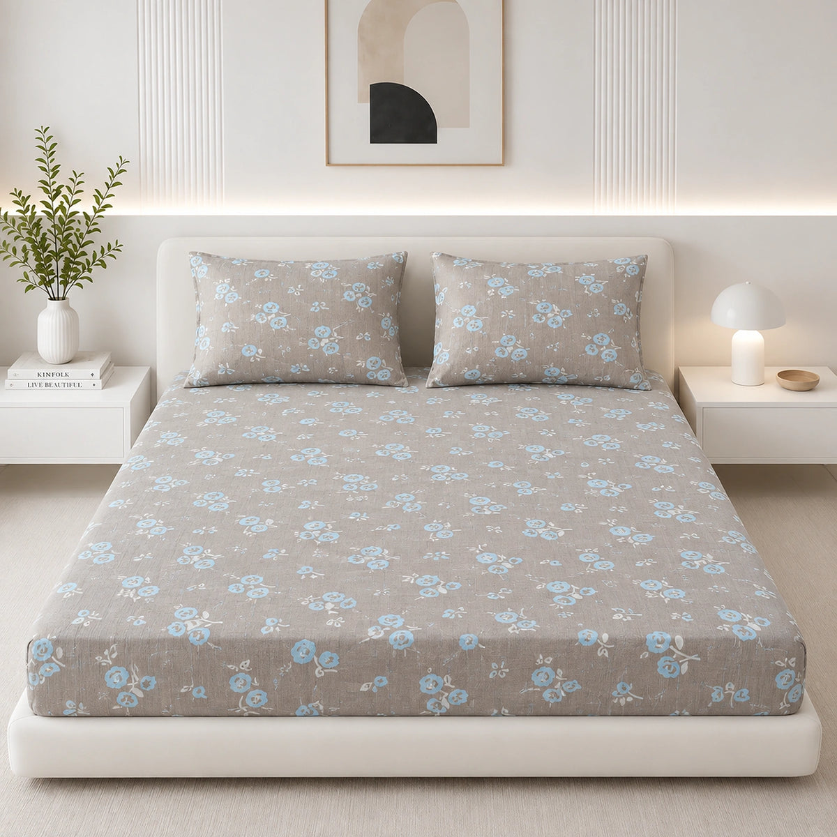 Bluebell Mist King Size Cotton Bedsheet Set
