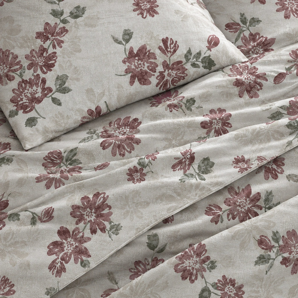 Burgundy Bloom King Size Cotton Bedsheet Set