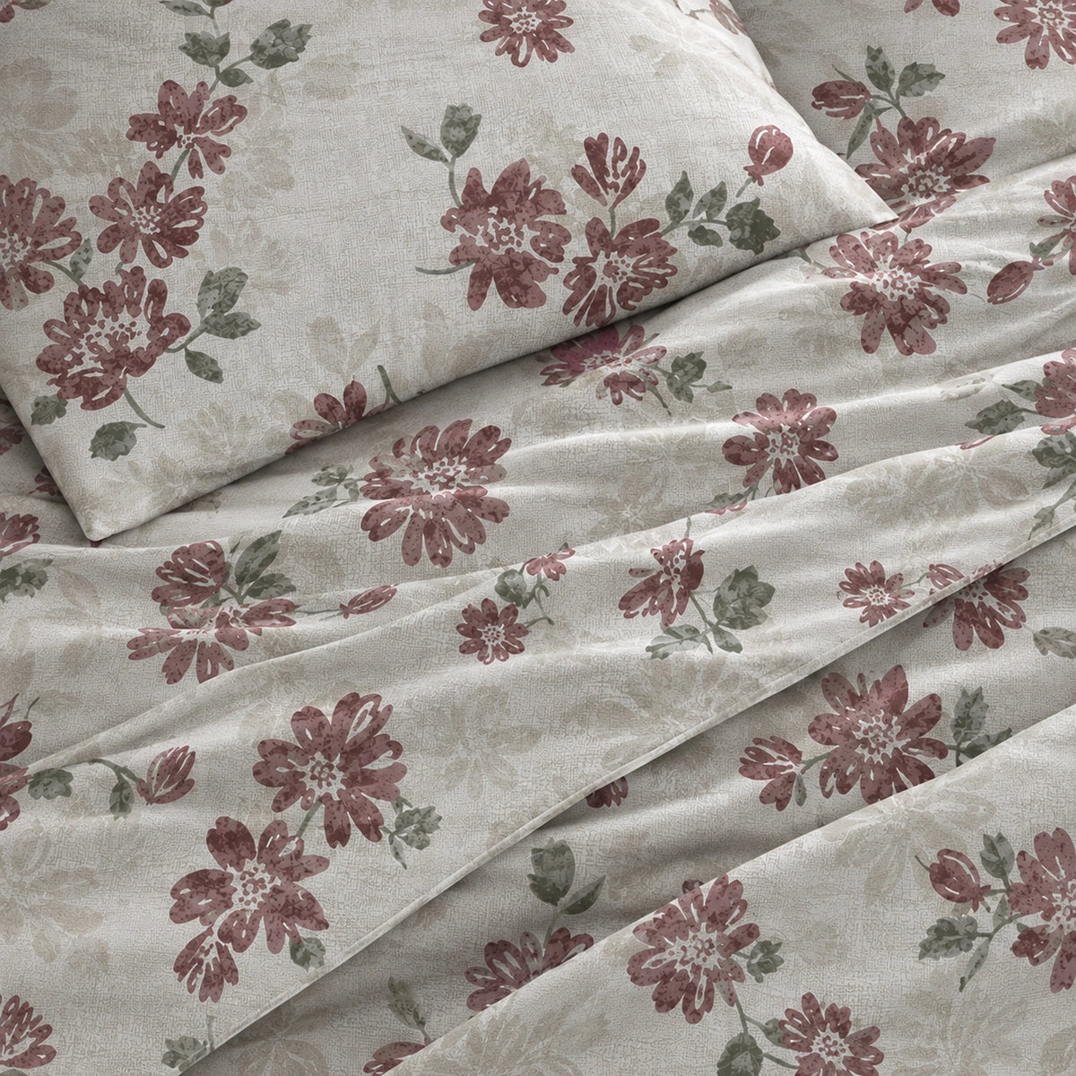 Burgundy Bloom King Size Cotton Bedsheet Set