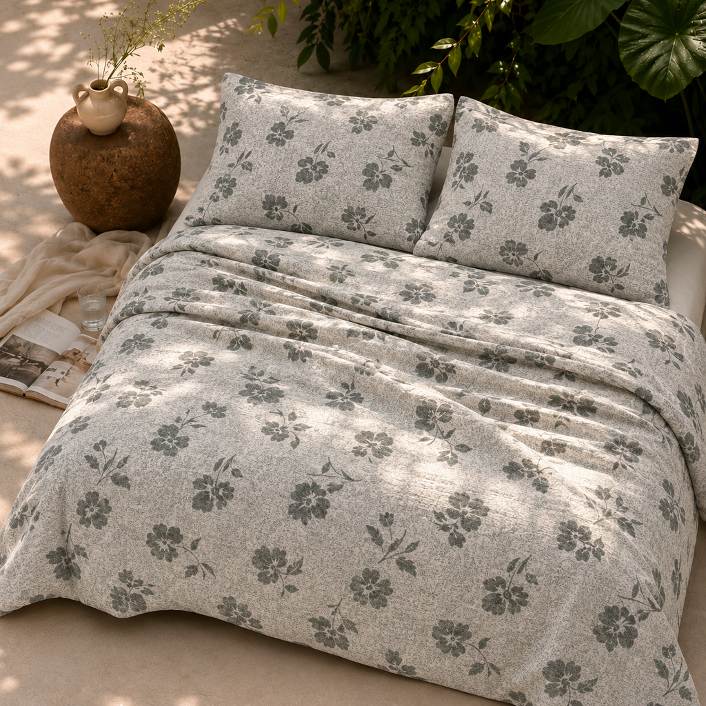 Ash Blossom King Size Cotton Bedsheet Set