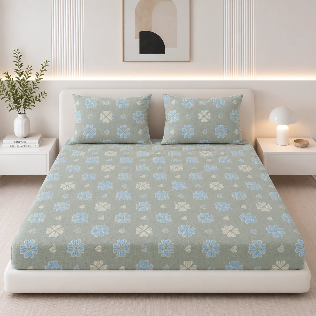 Clover Mist King Size Cotton Bedsheet Set