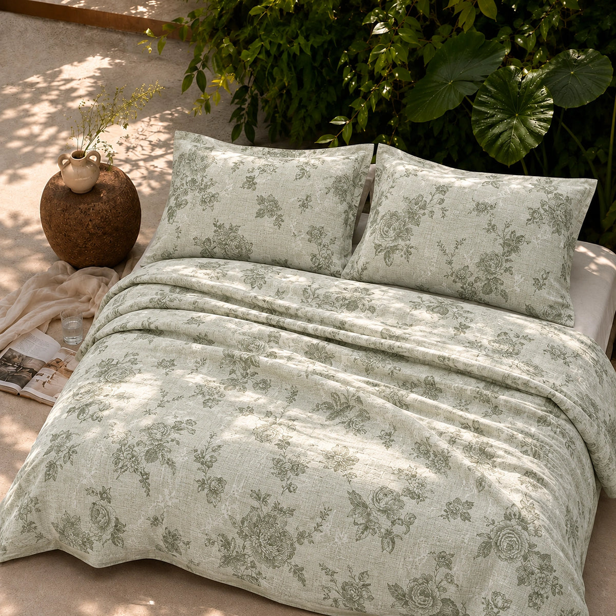 Sage Heirloom King Size Cotton Bedsheet Set