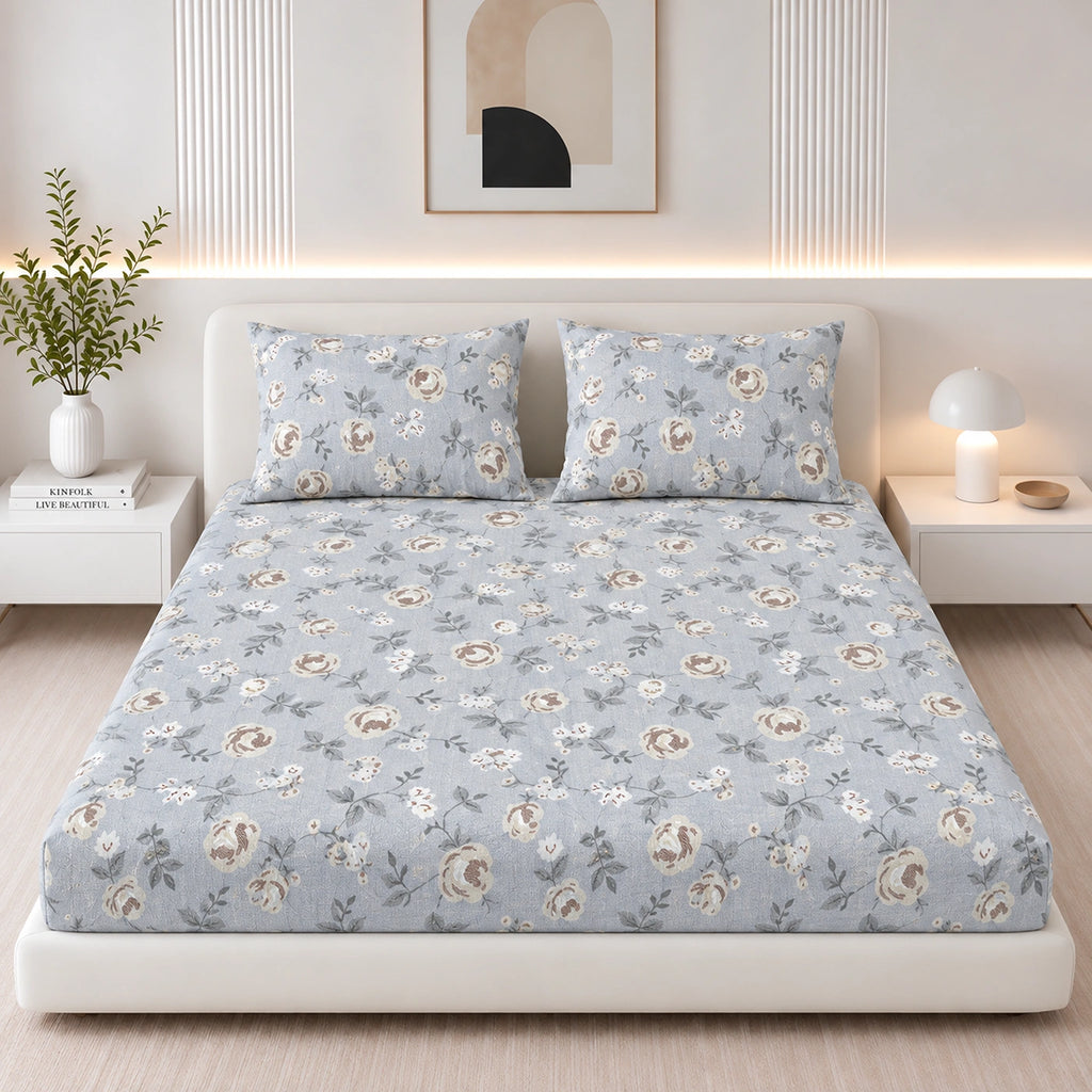 Powder Bloom King Size Cotton Bedsheet Set