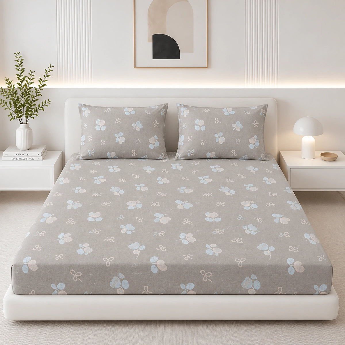 Quiet Hearts King Size Cotton Bedsheet Set