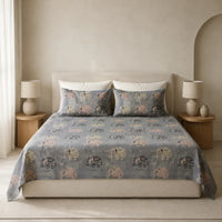 Heritage Elephant Grey Cotton Bedsheet Set