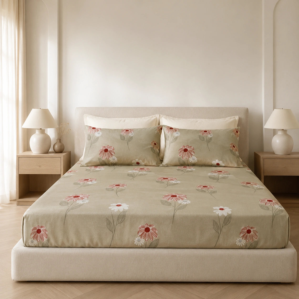 Terracotta Daisy Floral Cotton Bedsheet Set