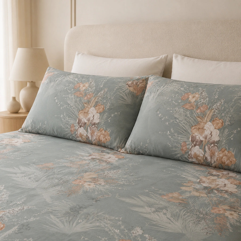 Sage Botanical Bloom Cotton Bedsheet Set