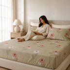 Terracotta Daisy Floral Cotton Bedsheet Set
