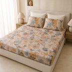 Ivory Floral Harmony Cotton Bedsheet Set