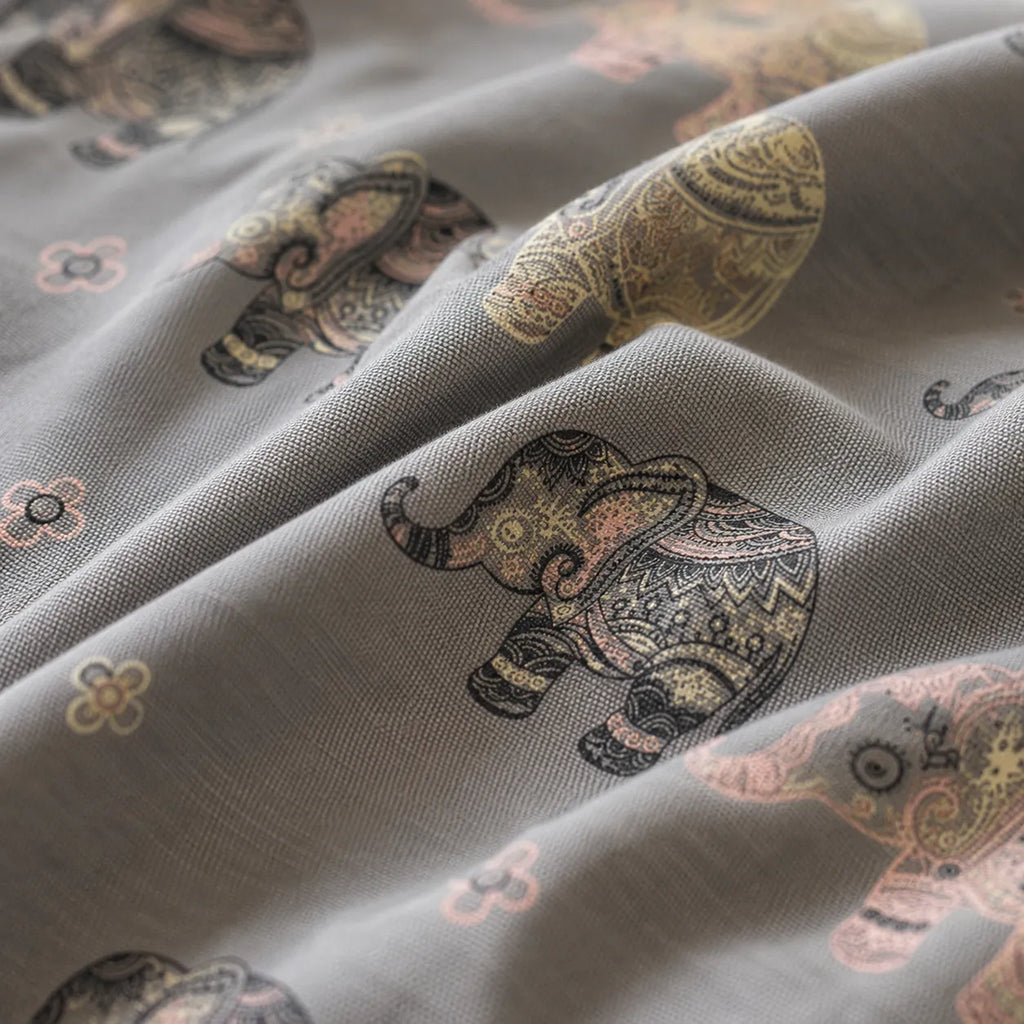Heritage Elephant Grey Cotton Bedsheet Set