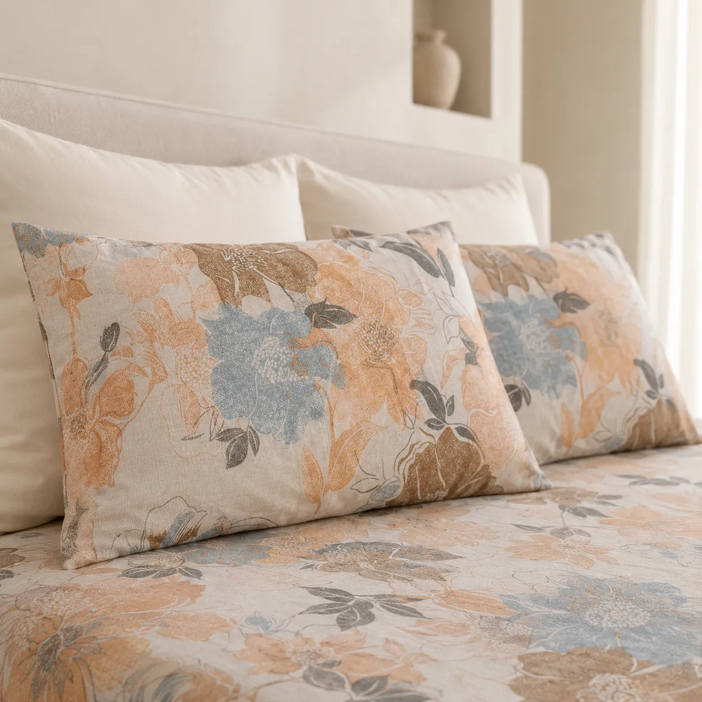 Ivory Floral Harmony Cotton Bedsheet Set