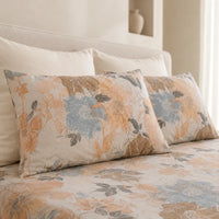 Ivory Floral Harmony Cotton King Size Bedsheet Set