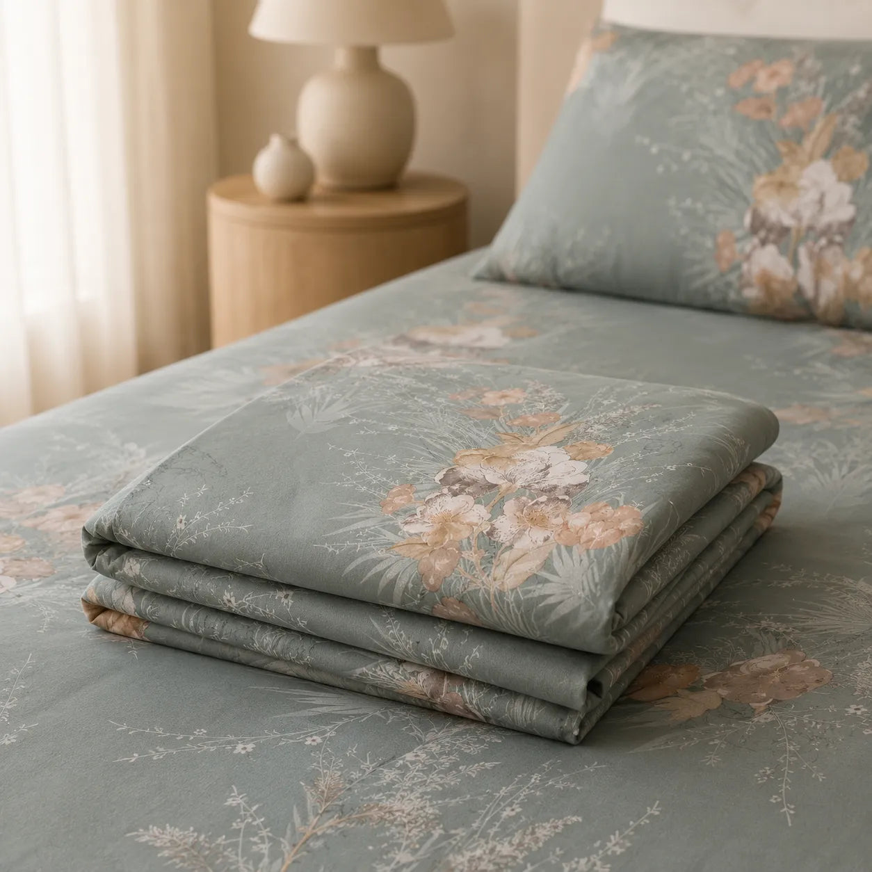 Sage Botanical Bloom Cotton Bedsheet Set