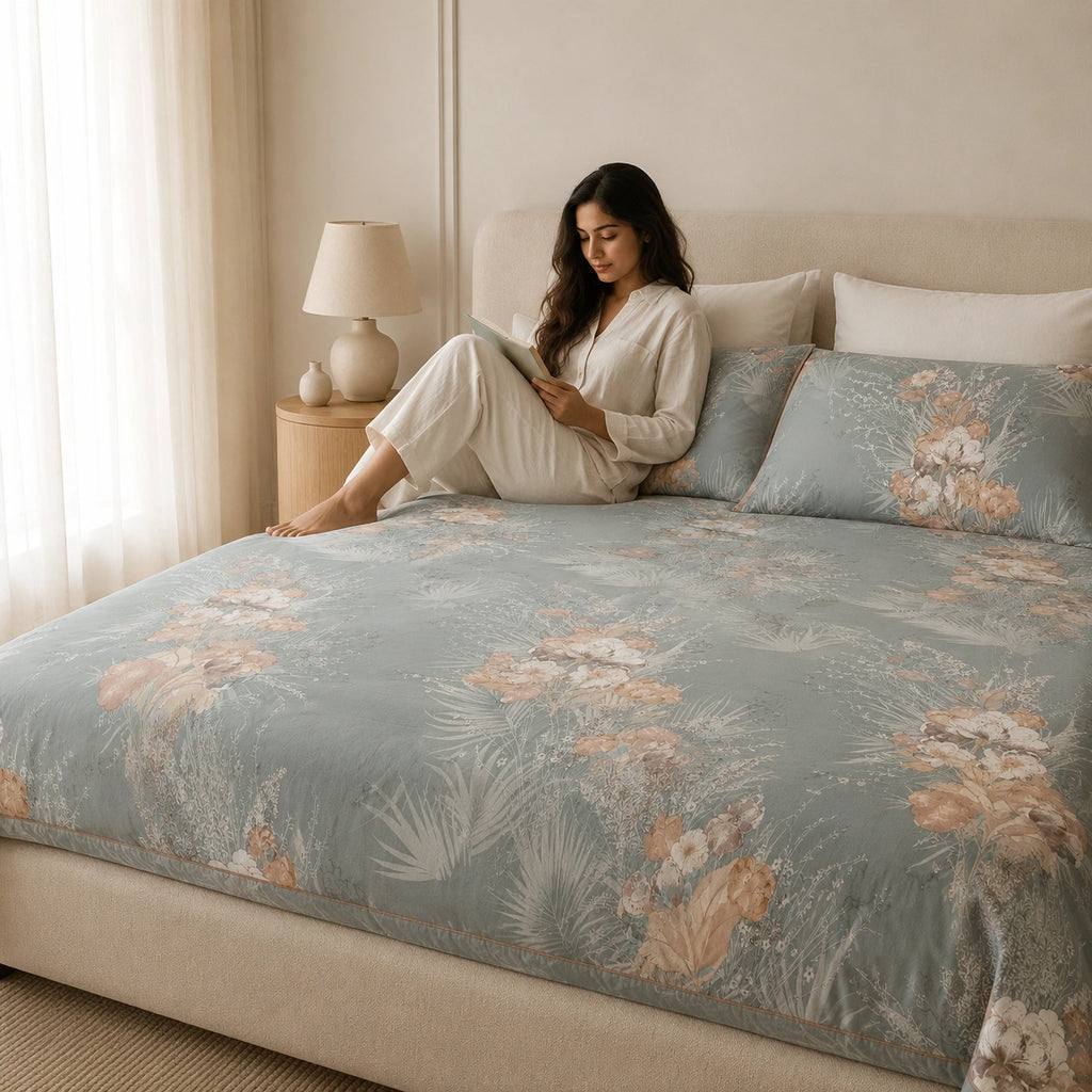 Sage Botanical Bloom Cotton Bedsheet Set