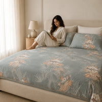 Sage Botanical Bloom Cotton King Size Bedsheet Set