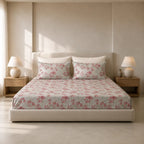 Blush Blossom Grey Cotton Bedsheet Set
