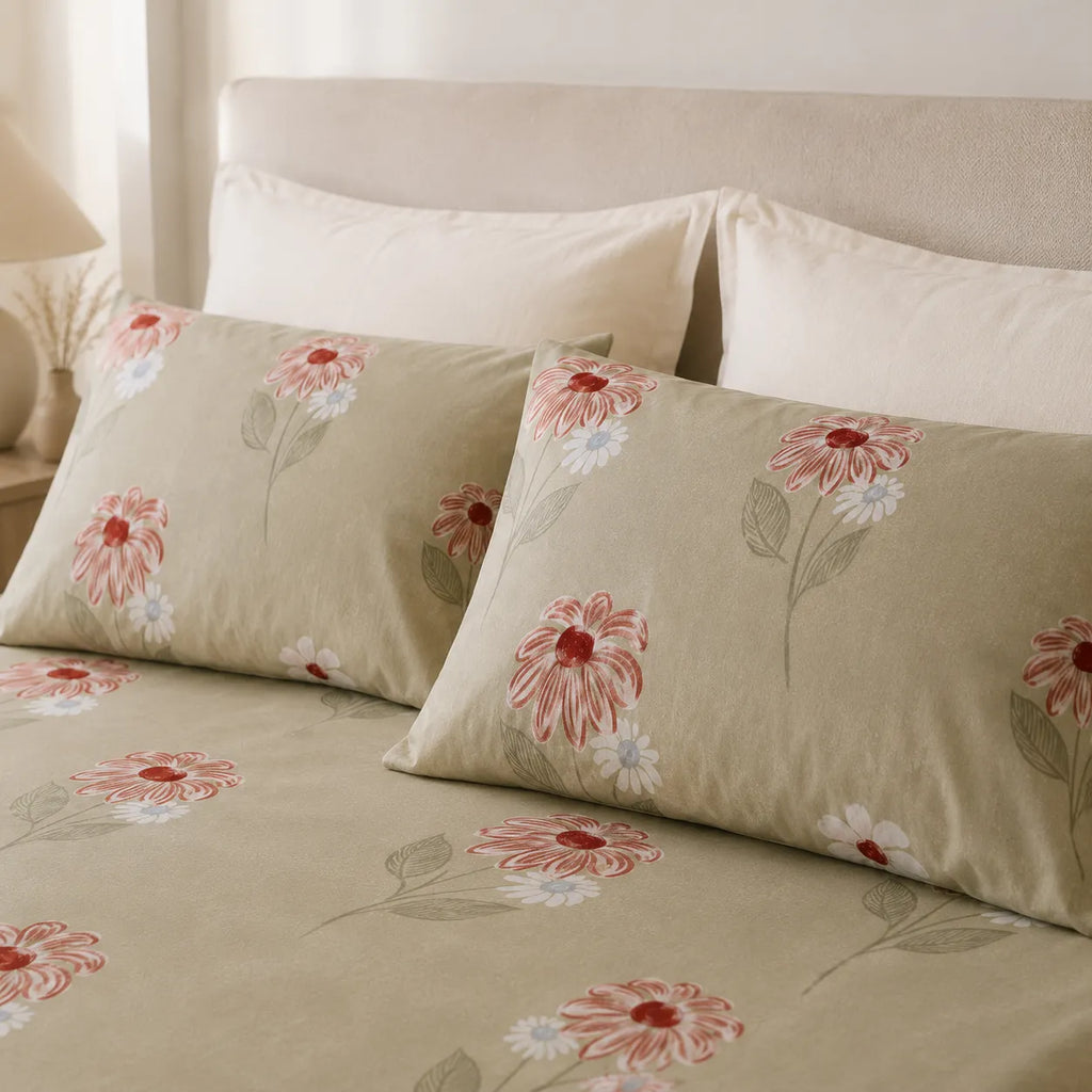 Terracotta Daisy Floral Cotton Bedsheet Set