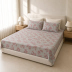 Blush Blossom Grey Cotton Bedsheet Set