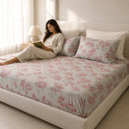 Blush Blossom Grey Cotton Bedsheet Set