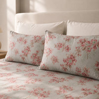 Blush Blossom Grey Cotton King Size Bedsheet Set